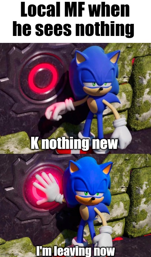  Local MF when he sees nothing; K nothing new; I'm leaving now | image tagged in sonic the hedgehog,sonic frontiers,memes | made w/ Imgflip meme maker