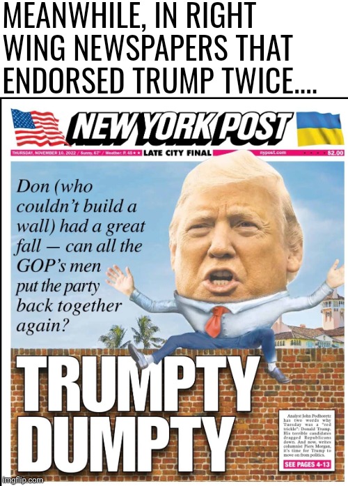 What kind of loser would still drink his koolaid? | MEANWHILE, IN RIGHT WING NEWSPAPERS THAT ENDORSED TRUMP TWICE.... | image tagged in scumbag republicans,terrorism,terrorists,white trash,sore loser,maga | made w/ Imgflip meme maker