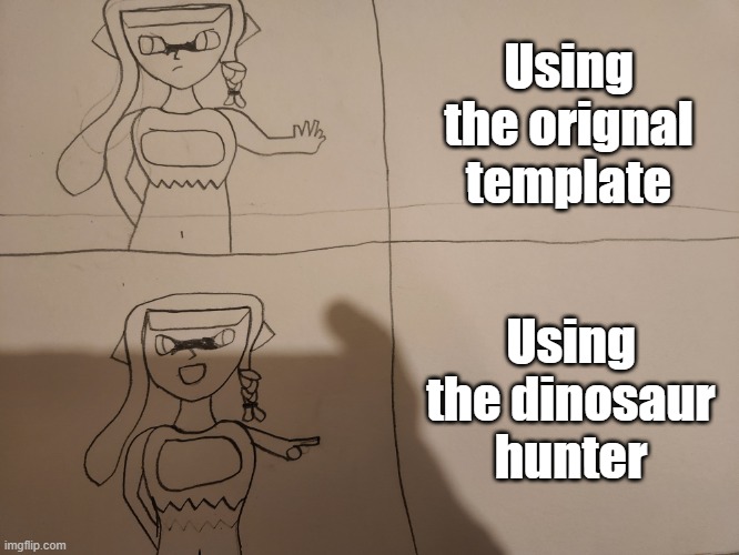 Found it randomly (Egg note: why do they have dino arms) | Using the orignal template; Using the dinosaur hunter | image tagged in pacifica hotline bling | made w/ Imgflip meme maker