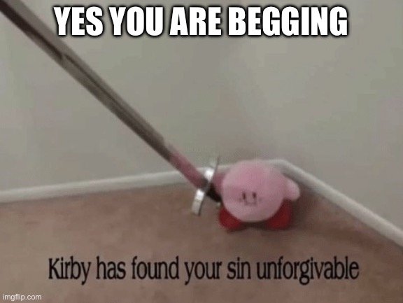 YES YOU ARE BEGGING | image tagged in kirby has found your sin unforgivable | made w/ Imgflip meme maker
