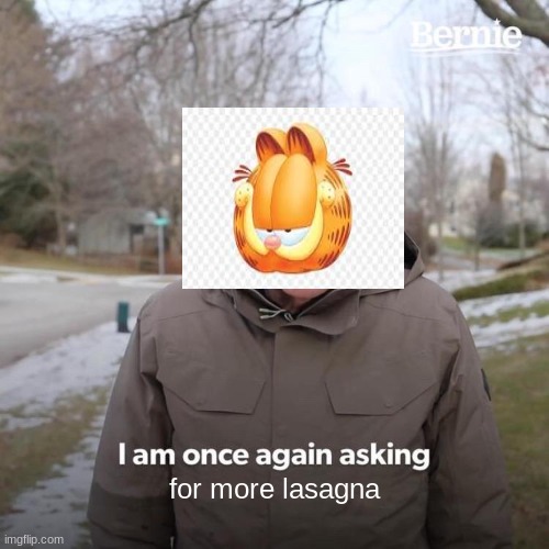 he is hungry again :P :)))))) | for more lasagna | image tagged in memes,bernie i am once again asking for your support | made w/ Imgflip meme maker