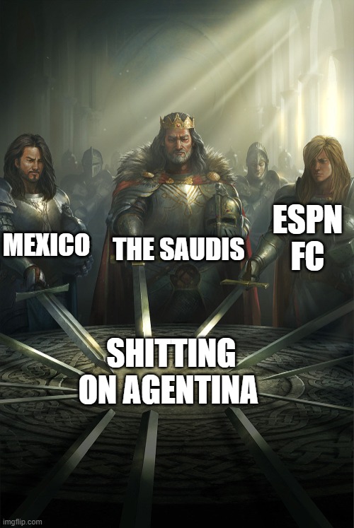 Swords united | THE SAUDIS; MEXICO; ESPN FC; SHITTING ON AGENTINA | image tagged in swords united,LigaMX | made w/ Imgflip meme maker