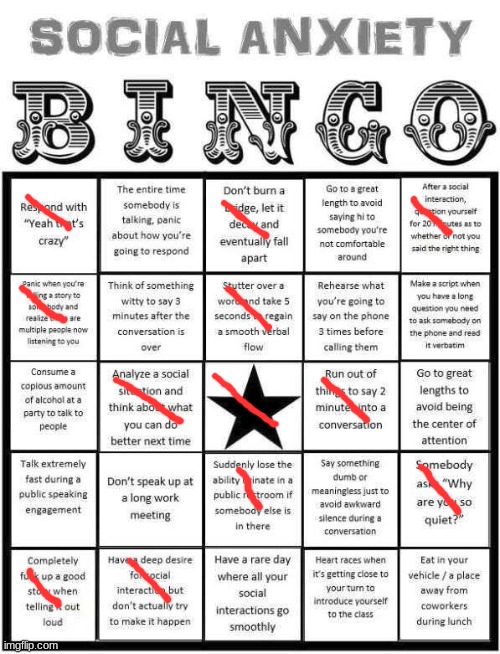 yes | image tagged in social anxiety bingo | made w/ Imgflip meme maker