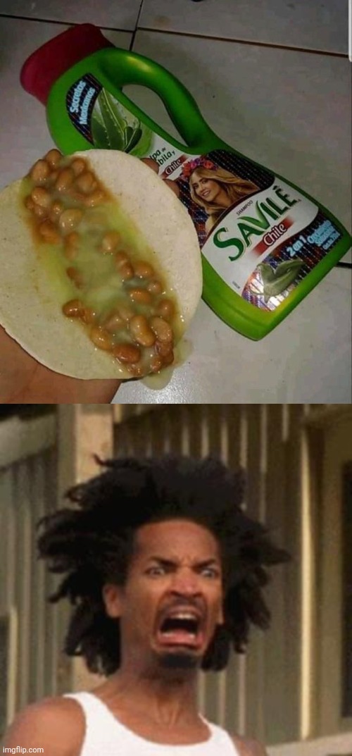 A taco with beans and shampoo | image tagged in crab man eww,taco,tacos,cursed image,memes,cursed | made w/ Imgflip meme maker