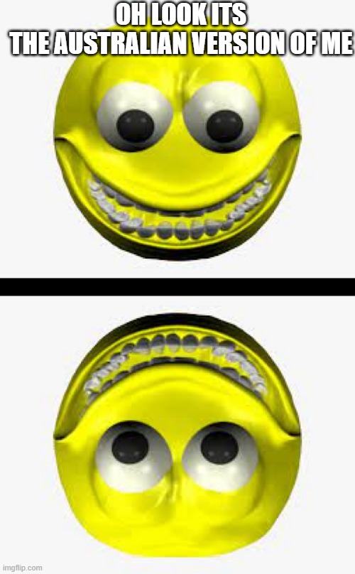 emoji but rotated 180 degrees. | OH LOOK ITS THE AUSTRALIAN VERSION OF ME | image tagged in australia,emoji,low effort | made w/ Imgflip meme maker