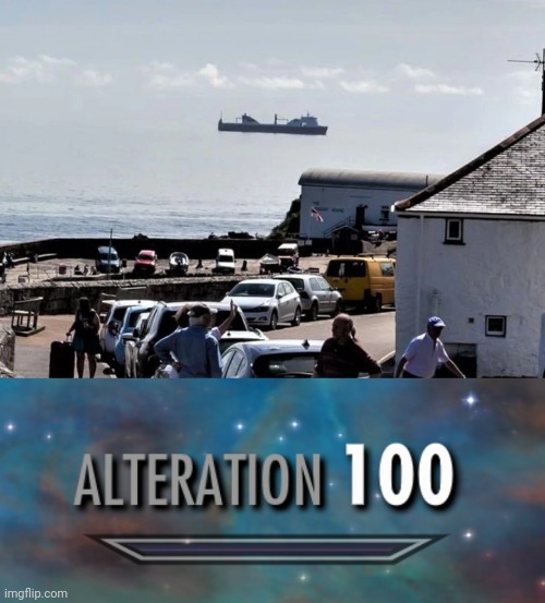 A boat floating in the air | image tagged in alteration 100,boat,air,ship,optical illusion,memes | made w/ Imgflip meme maker