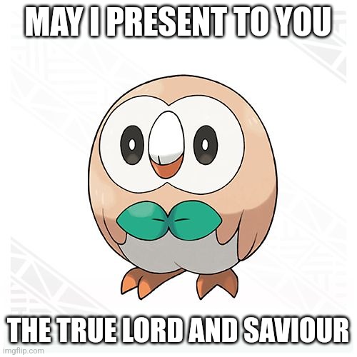 Rowlet | MAY I PRESENT TO YOU; THE TRUE LORD AND SAVIOUR | image tagged in rowlet | made w/ Imgflip meme maker