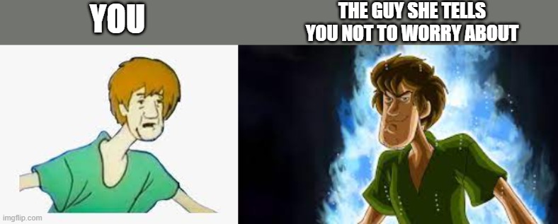 I mean it's not like you have a choice if you don't want to get turned to ash |  THE GUY SHE TELLS YOU NOT TO WORRY ABOUT; YOU | image tagged in meme,funny,shaggy,ultra instinct shaggy,original,e | made w/ Imgflip meme maker