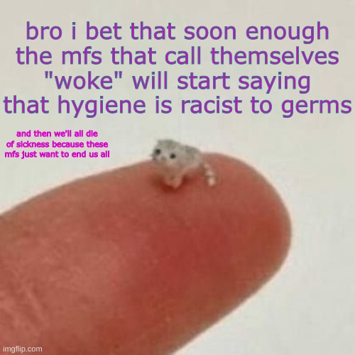 they 'bouta go murdering doctors in a few years just you wait | bro i bet that soon enough the mfs that call themselves "woke" will start saying that hygiene is racist to germs; and then we'll all die of sickness because these mfs just want to end us all | image tagged in drm's el wiwi template | made w/ Imgflip meme maker