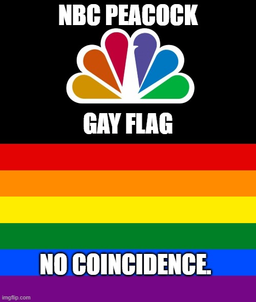 NBC PEACOCK; GAY FLAG; NO COINCIDENCE. | image tagged in nbc,pride flag | made w/ Imgflip meme maker