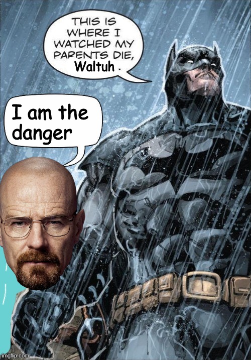 waltuh, mr. white, walter white, mr. walter, mr. waltuh white | Waltuh; I am the 
danger | image tagged in this is where i watched my parents die | made w/ Imgflip meme maker