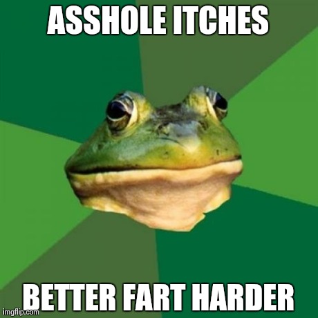Foul Bachelor Frog Meme | ASSHOLE ITCHES BETTER FART HARDER | image tagged in memes,foul bachelor frog | made w/ Imgflip meme maker
