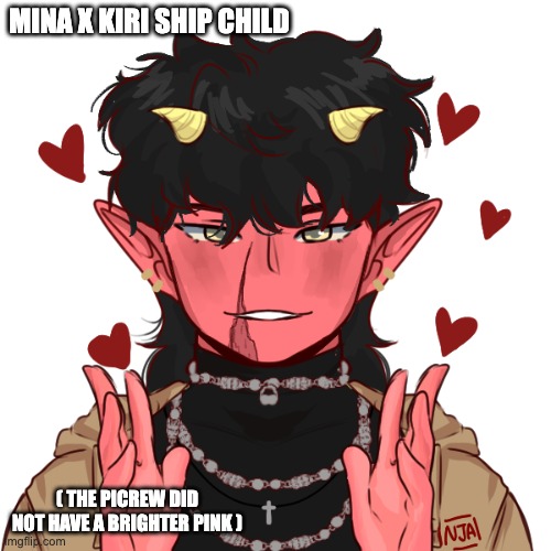 my fave ship ( no hate ) and why does his hair look like he has a mullet | MINA X KIRI SHIP CHILD; ( THE PICREW DID NOT HAVE A BRIGHTER PINK ) | image tagged in yes | made w/ Imgflip meme maker