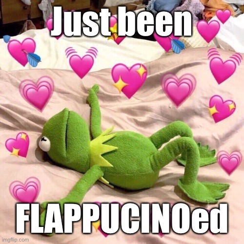 kermit in love | Just been; FLAPPUCINOed | image tagged in kermit in love | made w/ Imgflip meme maker