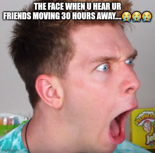 Collins key funny | THE FACE WHEN U HEAR UR FRIENDS MOVING 30 HOURS AWAY....😭😭😭 | image tagged in collins key monkey face | made w/ Imgflip meme maker