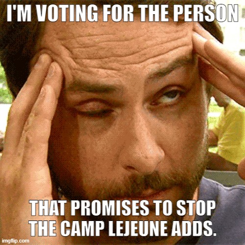 They are everywhere! | I'M VOTING FOR THE PERSON; THAT PROMISES TO STOP THE CAMP LEJEUNE ADDS. | image tagged in charlie fed up | made w/ Imgflip meme maker