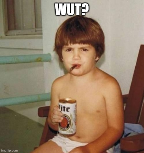 Kid with beer | WUT? | image tagged in kid with beer | made w/ Imgflip meme maker