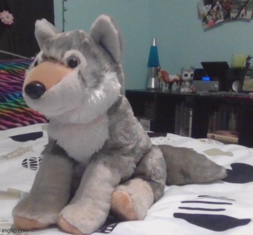 Got a new wolf plushie today! What should I name him? ^^ | image tagged in furry,plushie,wolf,wolves,the furry fandom | made w/ Imgflip meme maker