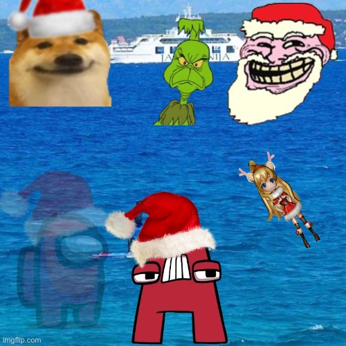 Christmas edition:umbrella boat | image tagged in umbrella boat,happy holidays | made w/ Imgflip meme maker
