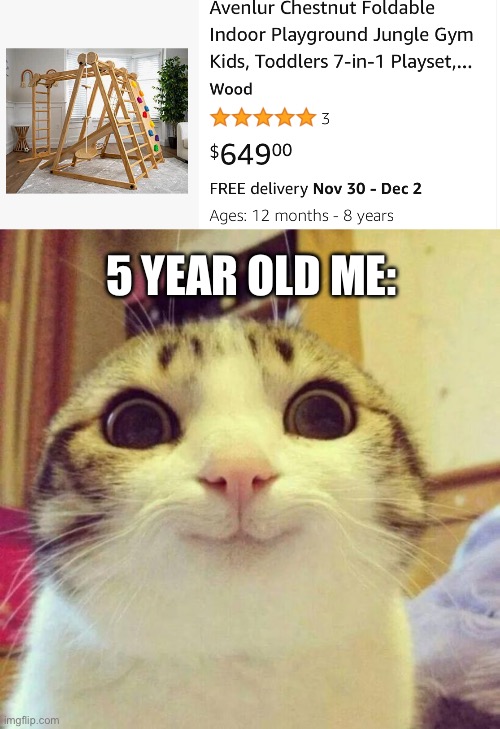 *interesting title* | 5 YEAR OLD ME: | image tagged in memes,smiling cat,facts | made w/ Imgflip meme maker