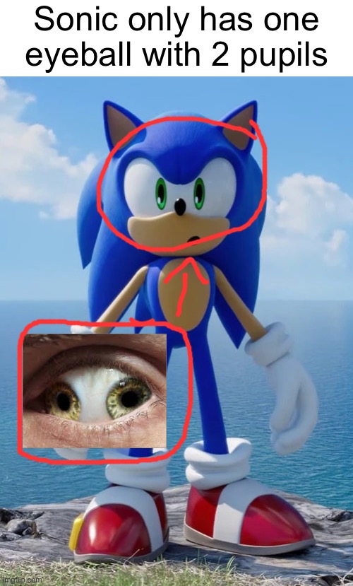 Sonic only has one eyeball with 2 pupils | made w/ Imgflip meme maker