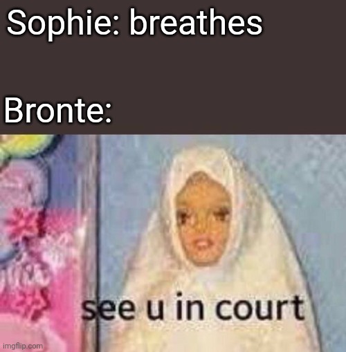 see u in court | Sophie: breathes; Bronte: | image tagged in see u in court | made w/ Imgflip meme maker