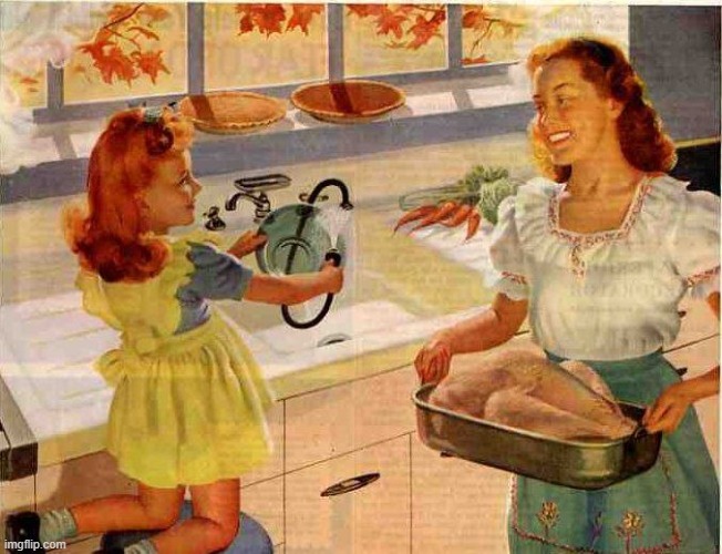 Vintage Thanksgiving Mom and Daughter | image tagged in vintage thanksgiving mom and daughter | made w/ Imgflip meme maker