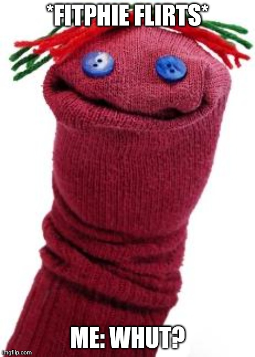sock puppet | *FITPHIE FLIRTS*; ME: WHUT? | image tagged in sock puppet | made w/ Imgflip meme maker