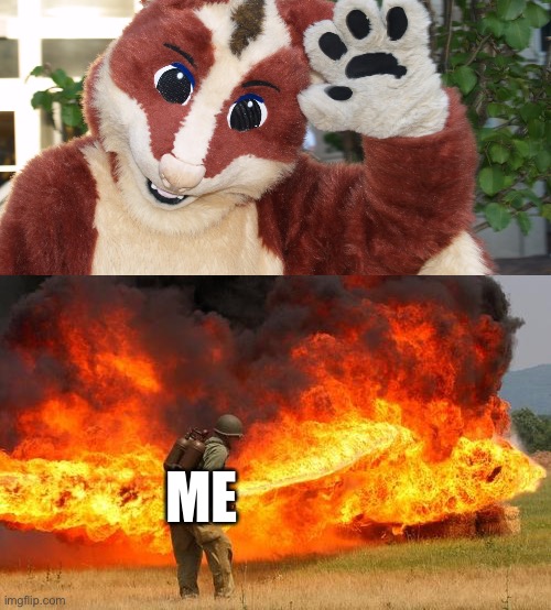 When I see a furry | ME | image tagged in nope flamethrower | made w/ Imgflip meme maker