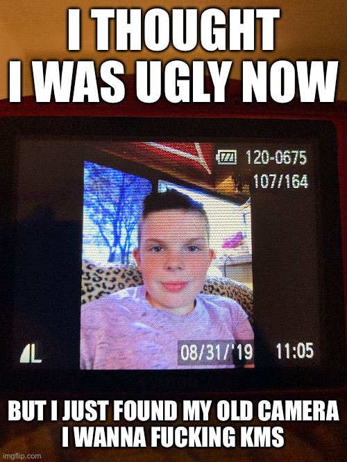 I THOUGHT I WAS UGLY NOW; BUT I JUST FOUND MY OLD CAMERA
I WANNA FUCKING KMS | made w/ Imgflip meme maker