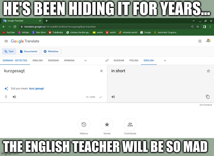 GUYS!!!!!!!!!! type this into google translate | HE'S BEEN HIDING IT FOR YEARS... THE ENGLISH TEACHER WILL BE SO MAD | image tagged in youtube,kurzgesagt in a nut shell,kurzgesagt | made w/ Imgflip meme maker