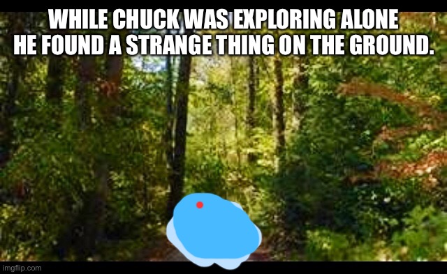 A strange Device. | WHILE CHUCK WAS EXPLORING ALONE HE FOUND A STRANGE THING ON THE GROUND. | image tagged in nature trail,strange | made w/ Imgflip meme maker