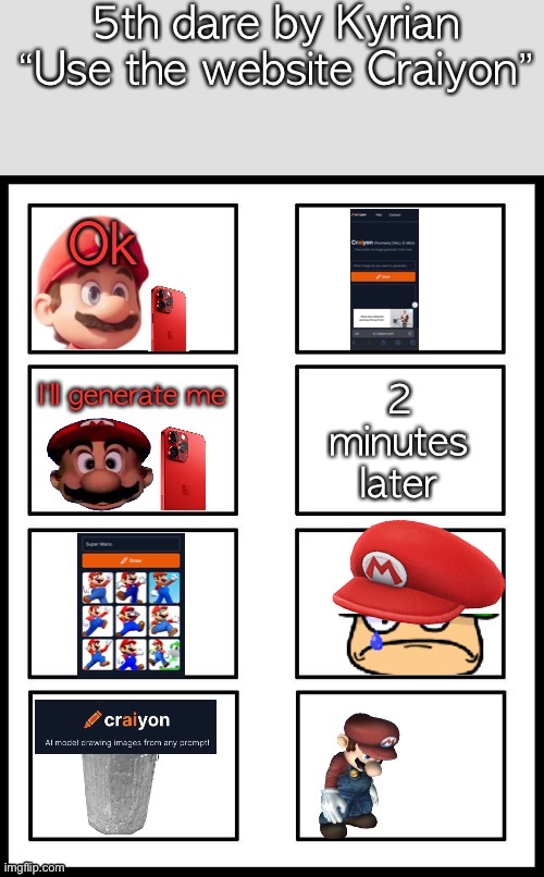 5th dare by Kyrian “Use the website Craiyon” | image tagged in mariodarecollection | made w/ Imgflip meme maker
