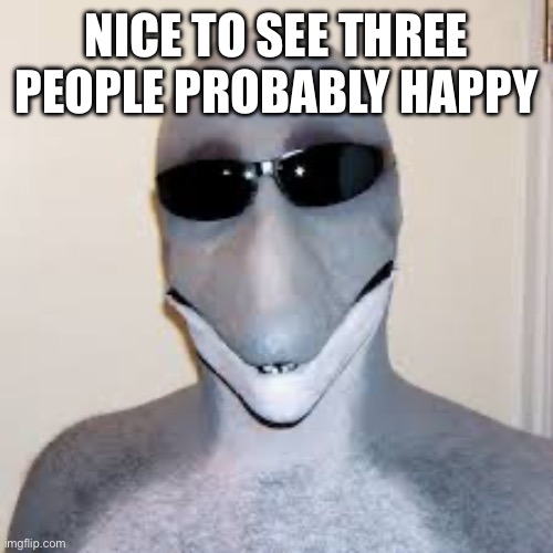 Dolphin guy | NICE TO SEE THREE PEOPLE PROBABLY HAPPY | image tagged in dolphin guy | made w/ Imgflip meme maker