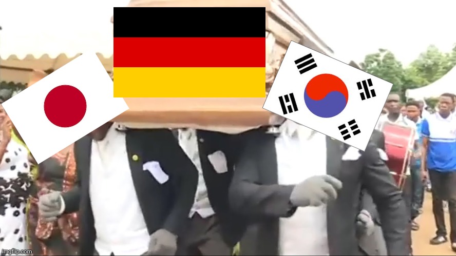 Germany after they lose to Japan 2-1 in the grouo stage (ft. South Korea, which they lost in 2018) | image tagged in coffin dance,memes,world cup,soccer,germany,japan | made w/ Imgflip meme maker