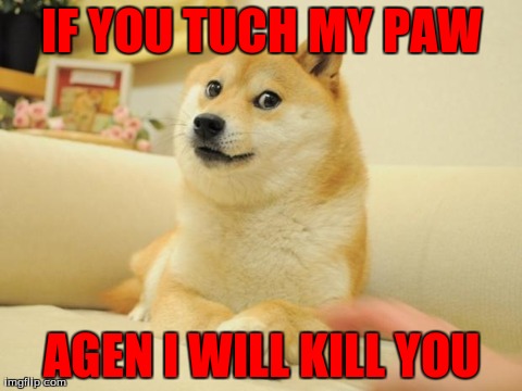 Doge 2 Meme | IF YOU TUCH MY PAW AGEN I WILL KILL YOU | image tagged in memes,doge 2 | made w/ Imgflip meme maker