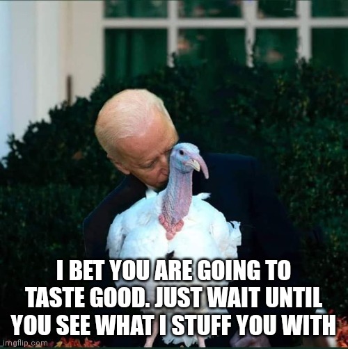 Sniffing turkey | I BET YOU ARE GOING TO TASTE GOOD. JUST WAIT UNTIL YOU SEE WHAT I STUFF YOU WITH | image tagged in sniffing turkey | made w/ Imgflip meme maker