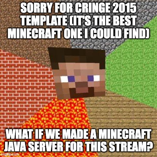 i got java, pretty sure that at least a few of you guys have java | SORRY FOR CRINGE 2015 TEMPLATE (IT'S THE BEST MINECRAFT ONE I COULD FIND); WHAT IF WE MADE A MINECRAFT JAVA SERVER FOR THIS STREAM? | image tagged in minecraft steve | made w/ Imgflip meme maker