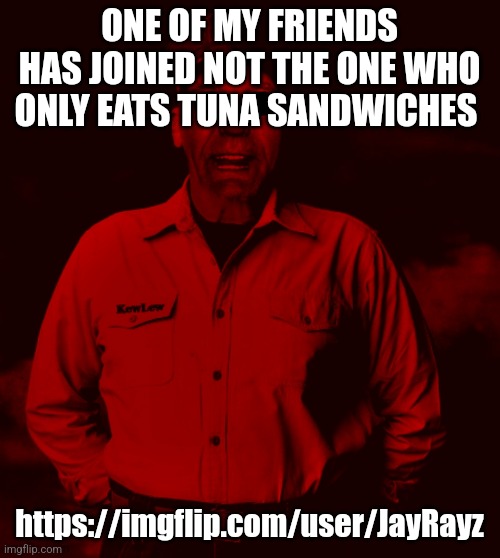 Starved Kewlew | ONE OF MY FRIENDS HAS JOINED NOT THE ONE WHO ONLY EATS TUNA SANDWICHES; https://imgflip.com/user/JayRayz | image tagged in starved kewlew | made w/ Imgflip meme maker