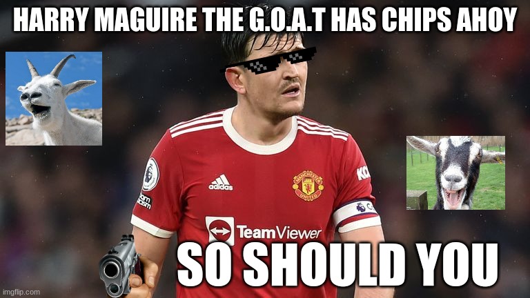 Harry Maguire | HARRY MAGUIRE THE G.O.A.T HAS CHIPS AHOY; SO SHOULD YOU | image tagged in harry maguire | made w/ Imgflip meme maker