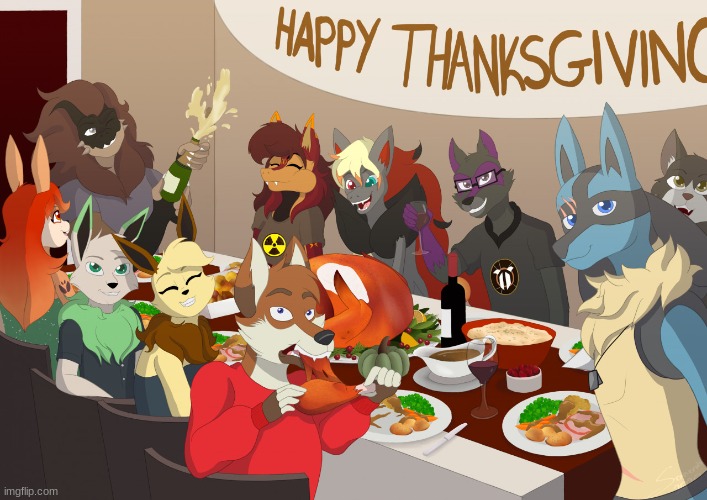 HAPPY THANKSGIVING! (Art by ModBlitzWing) | image tagged in thanksgiving,happy thanksgiving,furry,the furry fandom | made w/ Imgflip meme maker