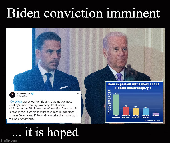 Biden conviction imminent | Biden conviction imminent; ... it is hoped | image tagged in joe biden,hunter biden,hunter's laptop | made w/ Imgflip meme maker