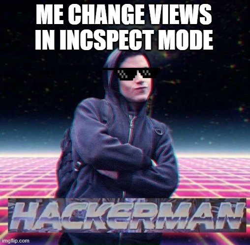 THIS IS COOL | ME CHANGE VIEWS IN INCSPECT MODE | image tagged in hackerman | made w/ Imgflip meme maker