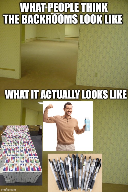 I lose everything |  WHAT PEOPLE THINK THE BACKROOMS LOOK LIKE; WHAT IT ACTUALLY LOOKS LIKE | image tagged in the backrooms,lost,dad | made w/ Imgflip meme maker