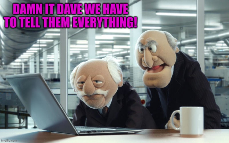 DAMN IT DAVE WE HAVE TO TELL THEM EVERYTHING! | image tagged in muppets | made w/ Imgflip meme maker