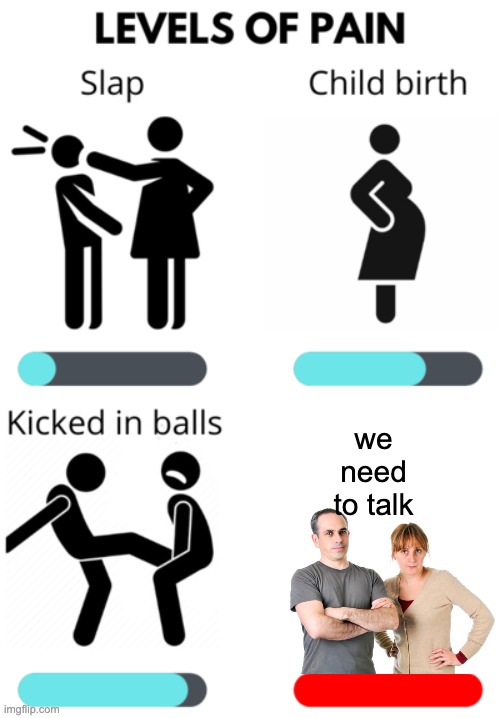 j | we need to talk | image tagged in levels of pain | made w/ Imgflip meme maker