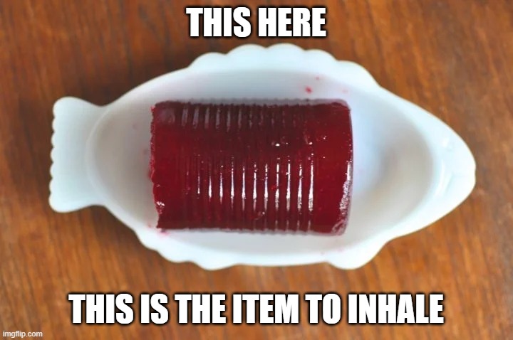 *swallows whole and then accidentally chokes so chugs ginger ale which makes it worse* | THIS HERE; THIS IS THE ITEM TO INHALE | image tagged in cranberry sauce | made w/ Imgflip meme maker