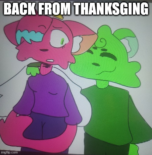 flippy x kitty drawn by opal_drawz | BACK FROM THANKSGING | image tagged in flippy x kitty drawn by opal_drawz | made w/ Imgflip meme maker