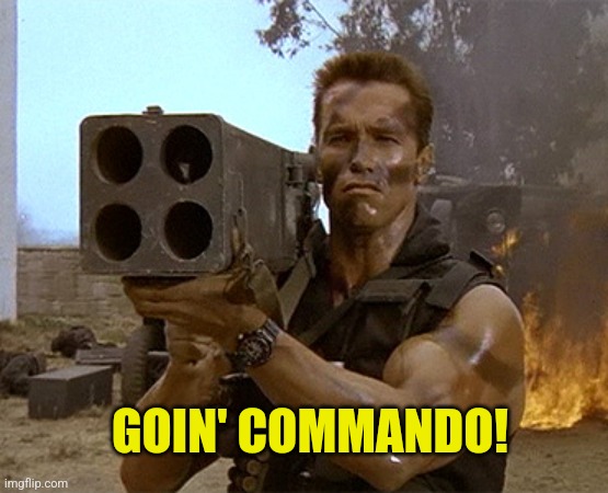 arnold schwarzenegger commando | GOIN' COMMANDO! | image tagged in arnold schwarzenegger commando | made w/ Imgflip meme maker