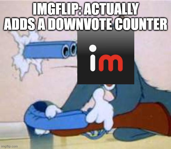tom the cat shooting himself  |  IMGFLIP: ACTUALLY ADDS A DOWNVOTE COUNTER | image tagged in tom the cat shooting himself | made w/ Imgflip meme maker
